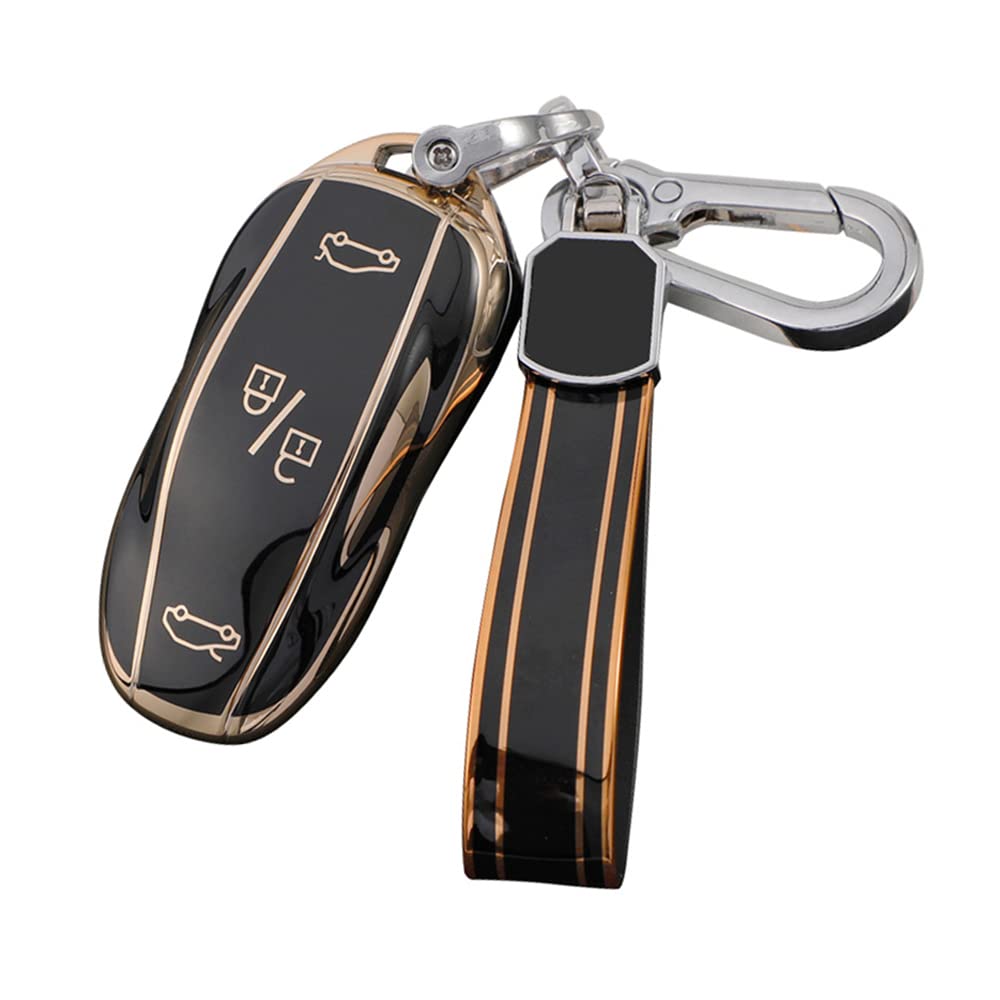 Avgardcat Tpu key fob cover Compatible with Tesla Model S Model 3 Model Y accessories keychain key card holder (black)