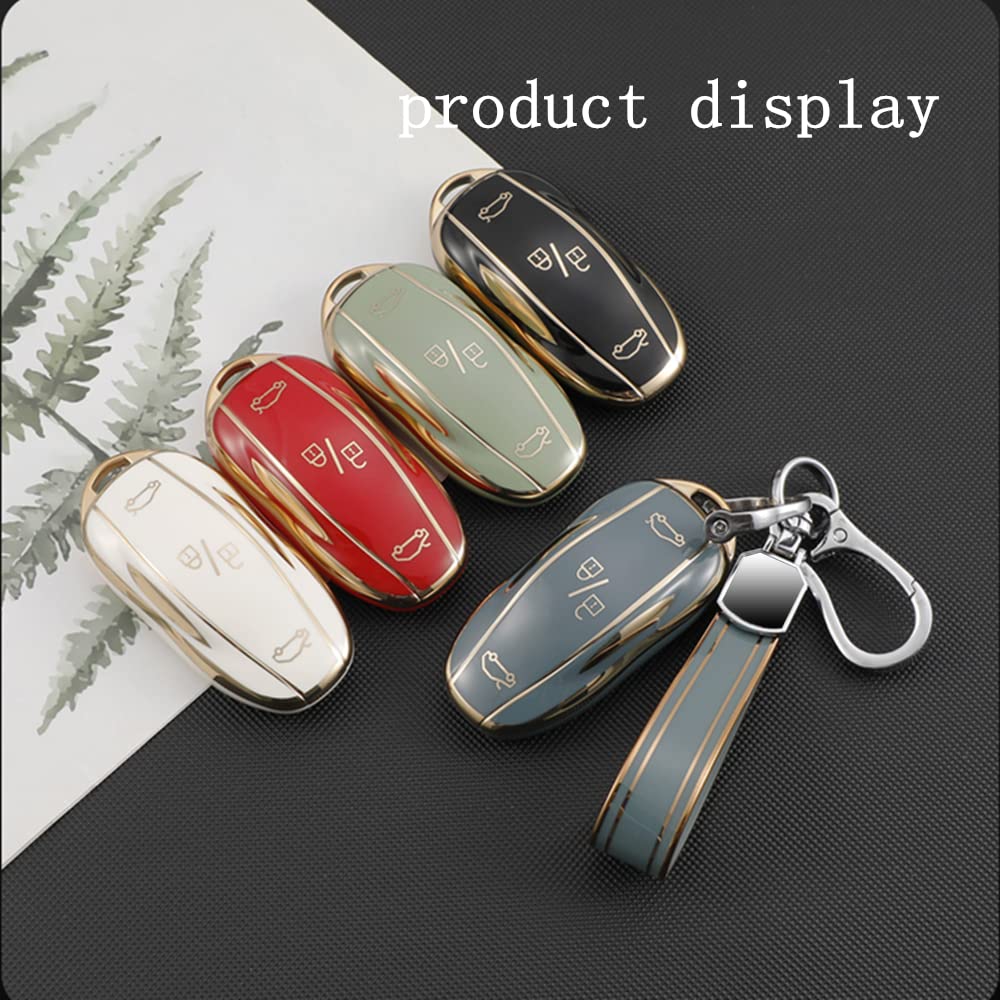 Avgardcat Tpu key fob cover Compatible with Tesla Model S Model 3 Model Y accessories keychain key card holder (black)