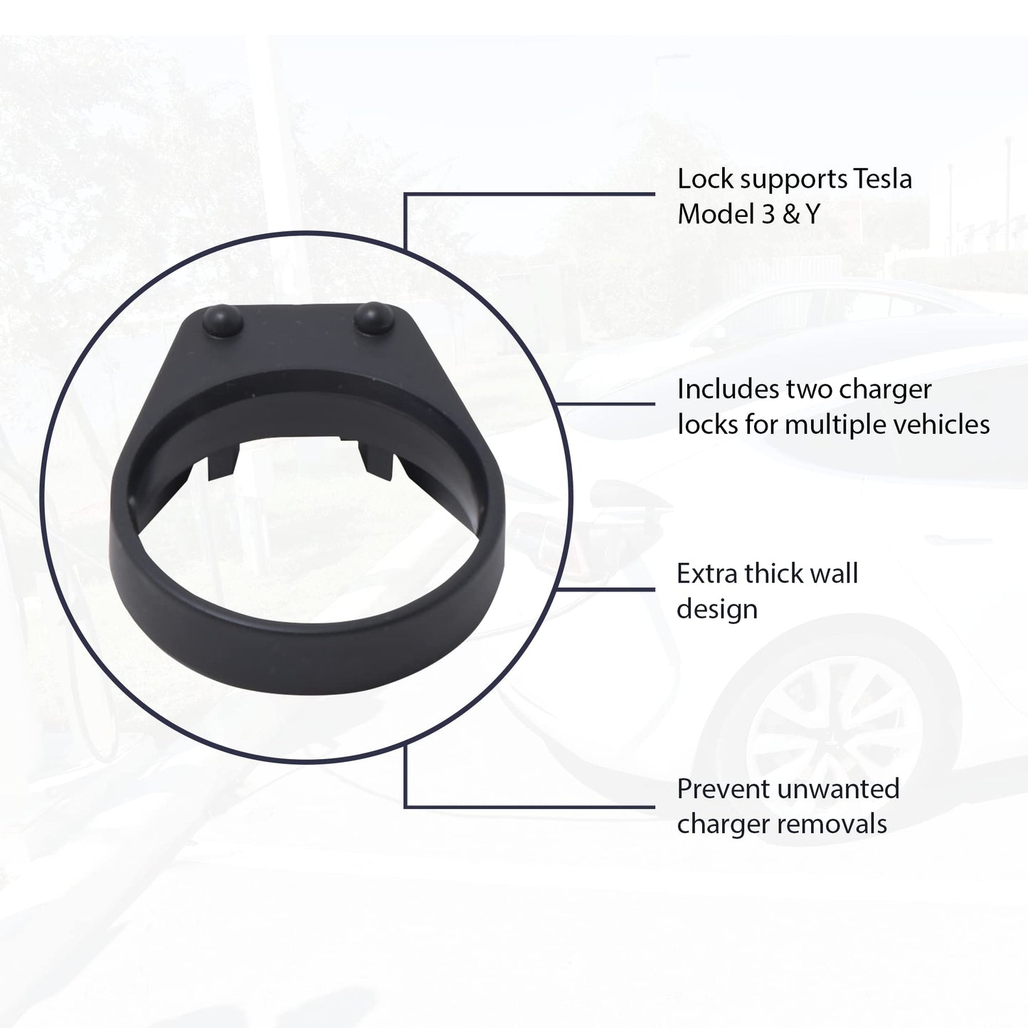 MELBLU Tesla Charger Lock for J1772 Adapter, Compatible with All Tesla Model 3/Y, S(2022+), X(2023+) for Tesla to J1772 Lock, Compatible with Non Flange Adapter, 2 Pack (Black)