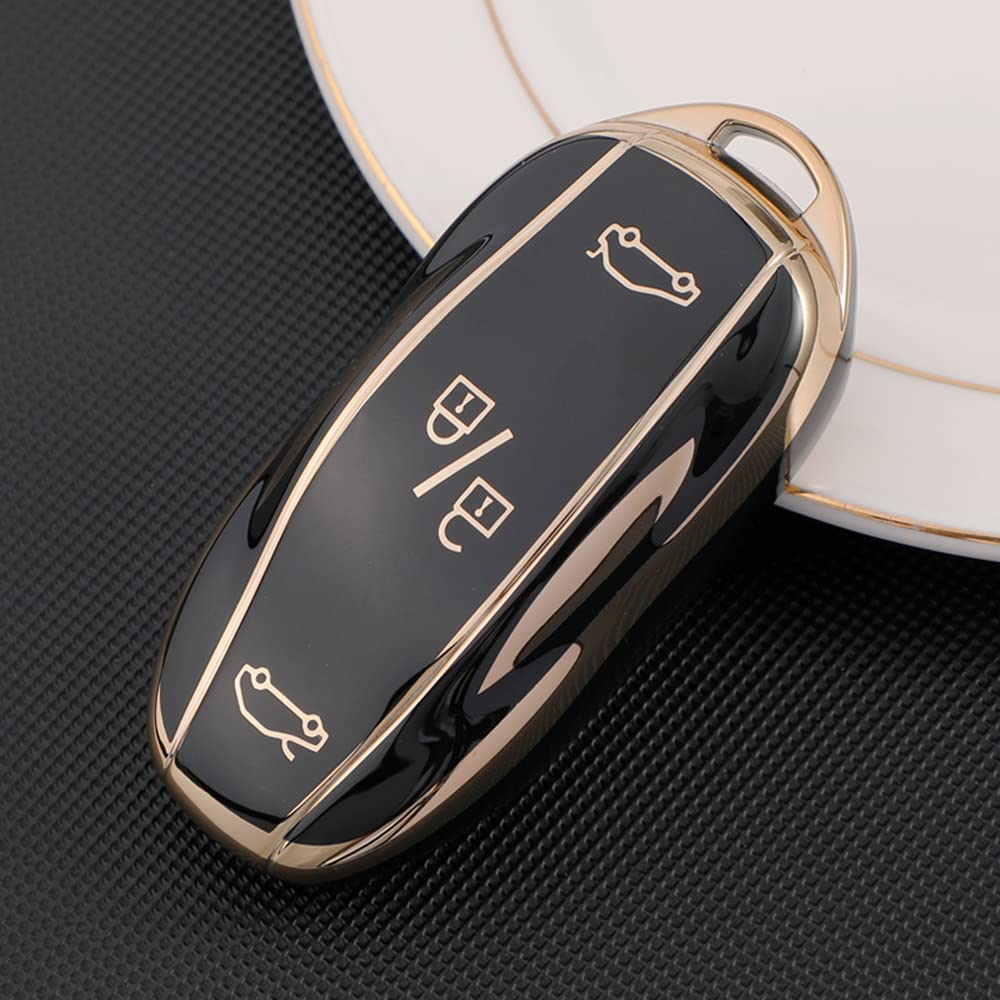 Avgardcat Tpu key fob cover Compatible with Tesla Model S Model 3 Model Y accessories keychain key card holder (black)