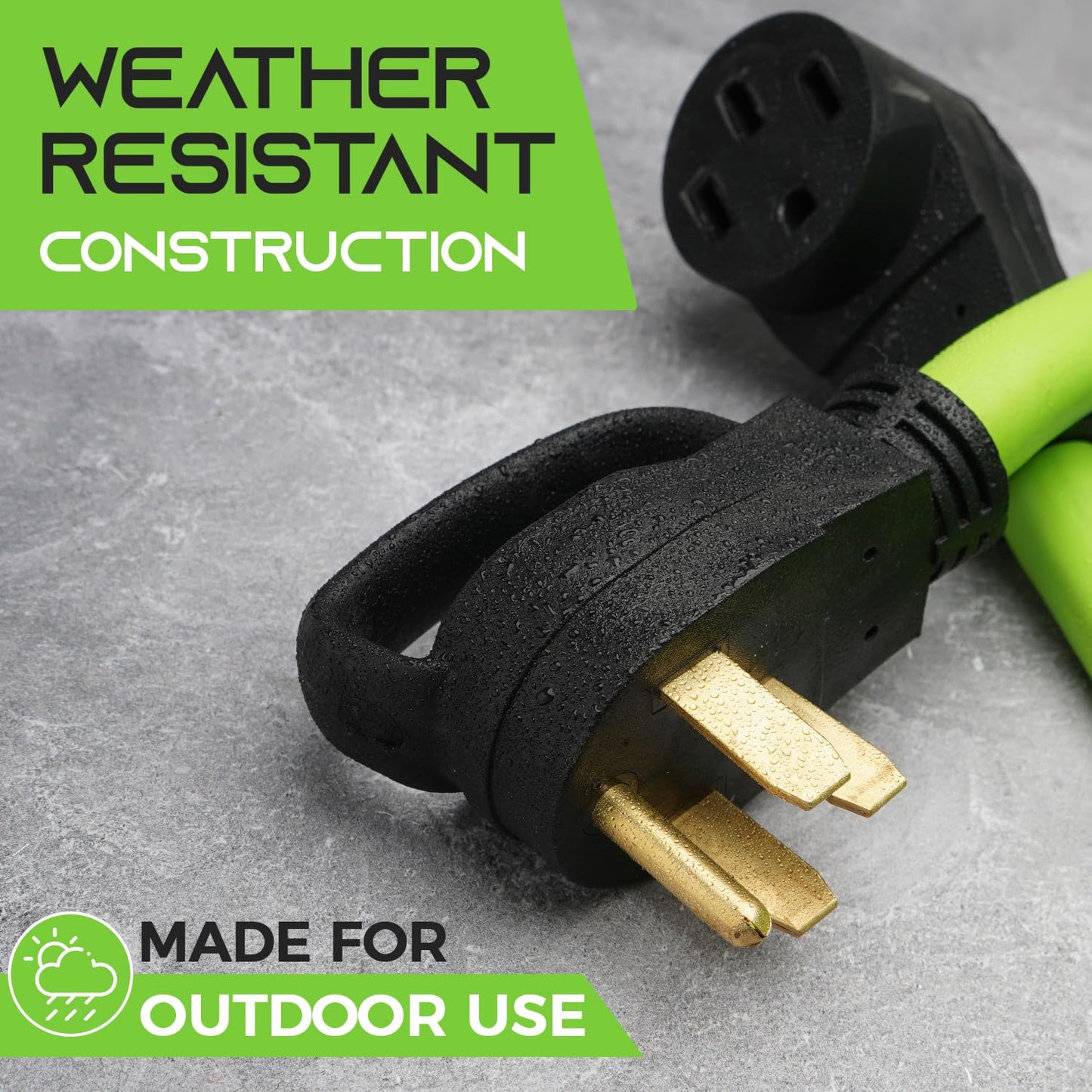 GEARit 50 Amp RV/EV Extension Cord (15 ft) 4-Prong 250-Volt, Compatible with Tesla Model 3/S/X/Y Mobile Charger, NEMA 14-50P to 14-50R 6/3+8/1 STW AWG Gauge Outdoor Waterproof Power Cable - 15 Feet