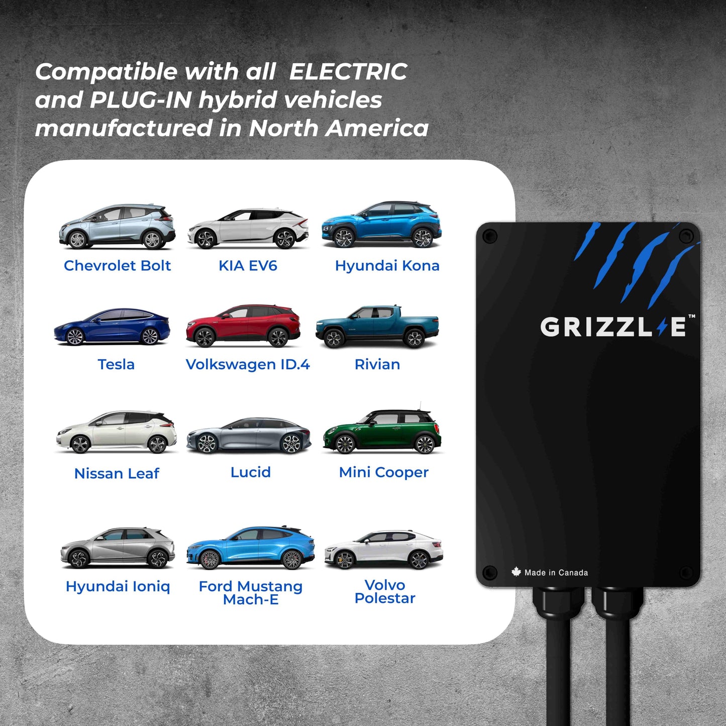 Grizzl-E Classic, Level 2 240V / 40A Electric Vehicle (EV) Charger, UL Certified, Metal Case Enclosure, Indoor/Outdoor Electric Car Fast Wall Charging Station, NEMA 14-50 Plug, Classic Black