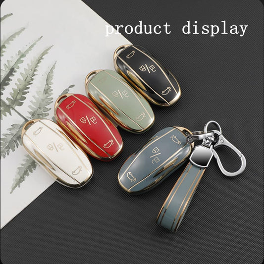 Avgardcat Tpu key fob cover Compatible with Tesla Model S Model 3 Model Y accessories keychain key card holder (black)